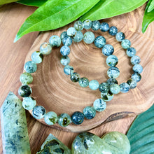 Load image into Gallery viewer, NEW STONE! Prehnite with Epidote & Black Tourmaline Grade A Prophecy & Magic Premium Collection 10mm Stretch Bracelet