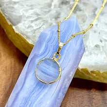 Load image into Gallery viewer, Blue Lace Agate Swirl of Calmness Thick Circle Pendant 18&quot; Gold Necklace
