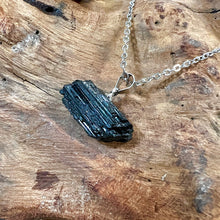 Load image into Gallery viewer, Raw Black Tourmaline Grounding Gemstone Pendant 18” White Gold Necklace