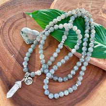 Load image into Gallery viewer, Back in Stock & 3 Only! Labradorite Flashy New Moon Power Protector Shaman Stone 108 Mala Necklace Bracelet