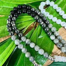 Load image into Gallery viewer, Ombre Collection Energy Transmutation &amp; Earth Roots Selenite Labradorite Hematite Black Tourmaline 108 Stretch Mala Necklace Bracelet