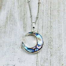 Load image into Gallery viewer, Power Moon Abalone Shell Pendant 18” White Gold Necklace