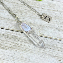 Load image into Gallery viewer, Last 1! Clear Quartz with Lace Agate Druzy XL Crystal Pendant 18” White Gold Necklace