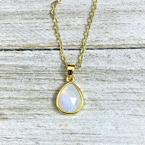 Blue Lace Agate Serenity & Calm Faceted Teardrop Pendant 18" Gold Necklace