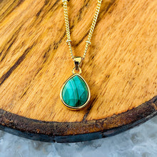 Load image into Gallery viewer, Malachite Power & Transformation Faceted Teardrop Pendant 18” Gold Necklace