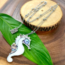 Load image into Gallery viewer, Inner Peace Abalone & Mother of Pearl Seahorse XL Pendant 30” White Gold Necklace