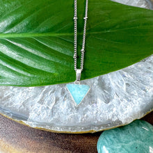 Load image into Gallery viewer, Peruvian Amazonite Mini Triangle Energetic Filter Pendant 18” White Gold Necklace