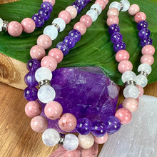 Load image into Gallery viewer, Unconditional Self Love Rhodonite Amethyst Satin Spar Selenite Rose Quartz 108 Mala Necklace Bracelet