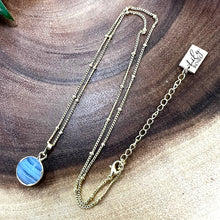 Load image into Gallery viewer, Blue Lace Agate Swirl of Calmness Thick Circle Pendant 18" Gold Necklace