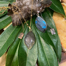 Load image into Gallery viewer, Dancing Wave Free-form Labradorite Pendant 18” White Gold Bezel Set Necklace