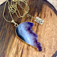 Load image into Gallery viewer, Ethereal Limited Amethyst Angel Wing Sliced Geode Pendant 18” Gold Necklace
