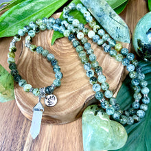 Load image into Gallery viewer, Last 2! Super Limited - Prehnite with Epidote & Black Tourmaline Grade A Prophecy & Magic 108 Mala Necklace Bracelet