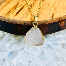 Load image into Gallery viewer, Druzy Quartz Sparkling Mini Geode Triangle Crystal Pendant 18&quot; Gold Necklace