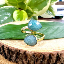 Load image into Gallery viewer, Peruvian Amazonite Faceted Teardop Courage &amp; Peace Adjustable Gold Ring