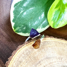 Load image into Gallery viewer, Amethyst & Citrine Duo Power Energetic Manifestation Adjustable White Gold Ring