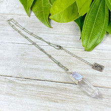 Load image into Gallery viewer, Last 1! Clear Quartz with Lace Agate Druzy XL Crystal Pendant 18” White Gold Necklace