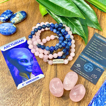 Load image into Gallery viewer, Last one! 8mm Elizabeth April Channeled Arcturian Sacred Geometry Limited Edition Cosmic Species Stretch Mala Bracelet Necklace