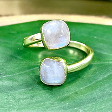Load image into Gallery viewer, Limited Rainbow Moonstone Miracles &amp; Universal Energy Soft Square Adjustable Gold Ring