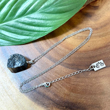 Load image into Gallery viewer, Raw Black Tourmaline Grounding Gemstone Pendant 18” White Gold Necklace