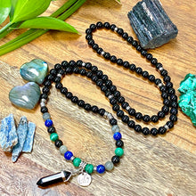 Load image into Gallery viewer, Limited Edition Spirit Master Black Onyx Elite Shungite Malachite Kyanite Labradorite Tourmaline 108 Mala Necklace Bracelet