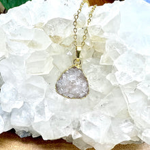 Load image into Gallery viewer, Druzy Quartz Sparkling Mini Geode Triangle Crystal Pendant 18" Gold Necklace