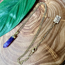 Load image into Gallery viewer, Amethyst Spiritual Intuition Full Tower Point Pendant 18” Gold Necklace
