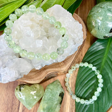 Load image into Gallery viewer, NEW STONE! Prehnite with Epidote & Black Tourmaline Grade AA Prophecy & Magic Premium Collection 8mm Stretch Bracelet
