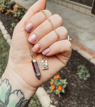 Load image into Gallery viewer, Amethyst Spiritual Intuition Full Tower Point Pendant 18” Gold Necklace