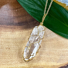 Load image into Gallery viewer, Basket Weave Wire Wrapped Crystal Clear Quartz Raw Pendant 30” Gold Necklace