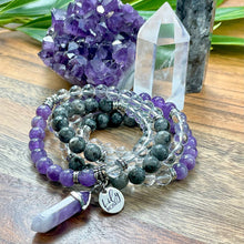 Load image into Gallery viewer, Limited Edition Triple Power Intention Labradorite, Amethyst, Clear Quartz 108 Mala Necklace Bracelet