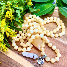 Load image into Gallery viewer, Honey Calcite Sunny Energy &amp; Self-Confidence 108 Hand Knotted Mala with Point Charm Pendant Necklace