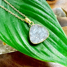 Load image into Gallery viewer, Druzy Quartz Sparkling Mini Geode Triangle Crystal Pendant 18" Gold Necklace