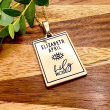 Load image into Gallery viewer, Elizabeth April EA Awaken 2 Sided Channeled & Attuned Evil Eye Protection Cosmic Species Sacred Geometry Card Tag Pendant 18” Gold Necklace