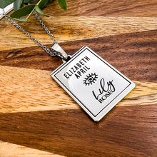 Load image into Gallery viewer, Elizabeth April EA Awaken 2 Sided Channeled & Attuned Evil Eye Protection Cosmic Species Sacred Geometry Card Tag Pendant 18β White Gold Necklace