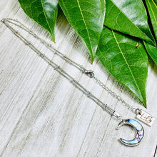 Load image into Gallery viewer, Power Moon Abalone Shell Pendant 18” White Gold Necklace