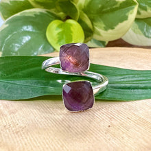 Load image into Gallery viewer, Amethyst Faceted Diamond Energetic Queen &amp; Manifestation Adjustable White Gold Ring
