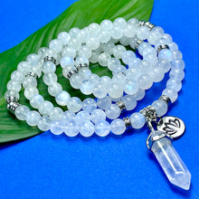 Load image into Gallery viewer, Last 3 in stock! NEW Grade AAA+ Holographic Rainbow Moonstone Miracles & Universal Energy 108 Stretch Mala Necklace Bracelet