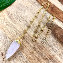 Load image into Gallery viewer, Amplifying Rose Quartz Gemstone XL Wand Point Pendant 30” Gold Necklace