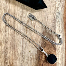 Load image into Gallery viewer, NEW STONE! Obsidian Manifester Thick Circle Pendant 18" White Gold Necklace