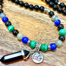 Load image into Gallery viewer, Limited Edition Spirit Master Black Onyx Elite Shungite Malachite Kyanite Labradorite Tourmaline 108 Mala Necklace Bracelet