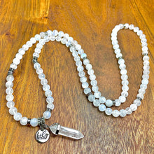 Load image into Gallery viewer, Last 3 in stock! NEW Grade AAA+ Holographic Rainbow Moonstone Miracles & Universal Energy 108 Stretch Mala Necklace Bracelet