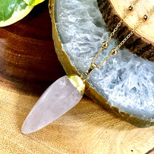 Load image into Gallery viewer, Amplifying Rose Quartz Gemstone XL Wand Point Pendant 30” Gold Necklace