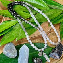 Load image into Gallery viewer, Ombre Collection Energy Transmutation & Earth Roots Selenite Labradorite Hematite Black Tourmaline 108 Stretch Mala Necklace Bracelet