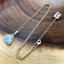 Load image into Gallery viewer, Druzy Quartz Sparkling Mini Geode Triangle Crystal Pendant 18" Gold Necklace