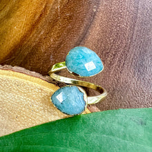 Load image into Gallery viewer, Peruvian Amazonite Faceted Teardop Courage & Peace Adjustable Gold Ring
