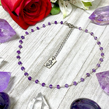 Load image into Gallery viewer, Minimalist Sterling Silver Amethyst Beaded Rosary Chain Wire Wrapped Choker 12" + 2" Necklace
