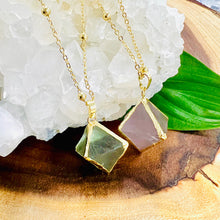 Load image into Gallery viewer, Harmonizing Fluorite Natural Cube Pyramid Pendant 30” Gold Necklace