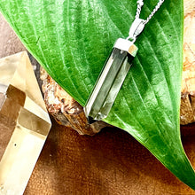 Load image into Gallery viewer, Light Clear Morion Smoky Quartz Purification &amp; Invisibility Cloak Full Tower Point Pendant 18&quot; White Gold Necklace