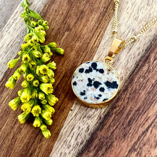 Load image into Gallery viewer, NEW STONE! Dalmatian Jasper Inner Child Joy Thick Circle Pendant 18&quot; Gold Necklace
