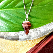 Load image into Gallery viewer, Faceted Shield Red Tigers Eye Minimalist Crystal Pendant 14” + 2" White Gold Necklace